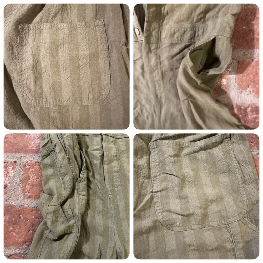 Easel Safari Utility Military Cotton Romper Jumpsuit Olive Green Striped Medium - Picture 10 of 15